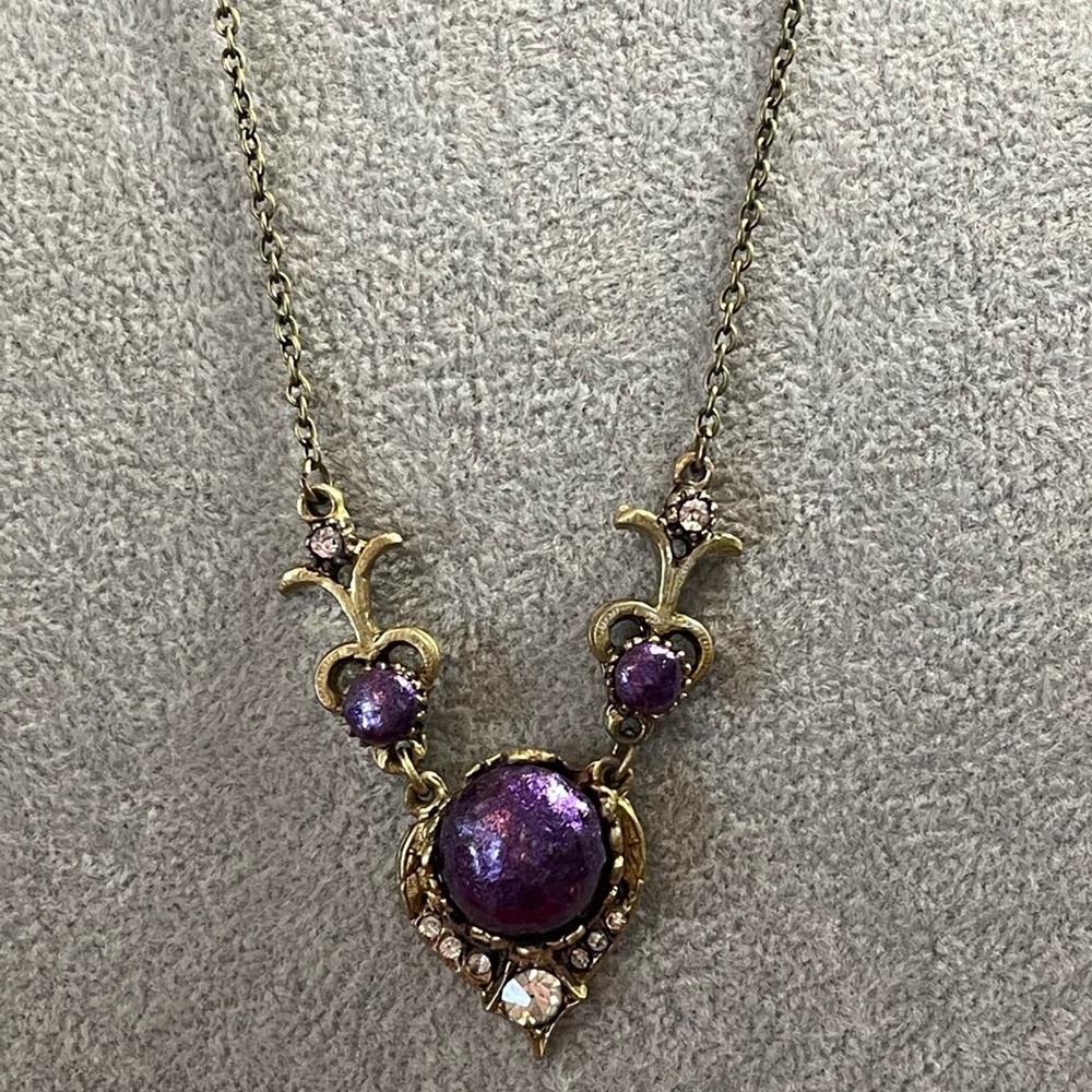 Antique purple glass stone necklace
